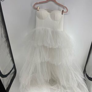 Blithe LA Women's White Tube Ruffle Gown Maxi Dress Size Medium